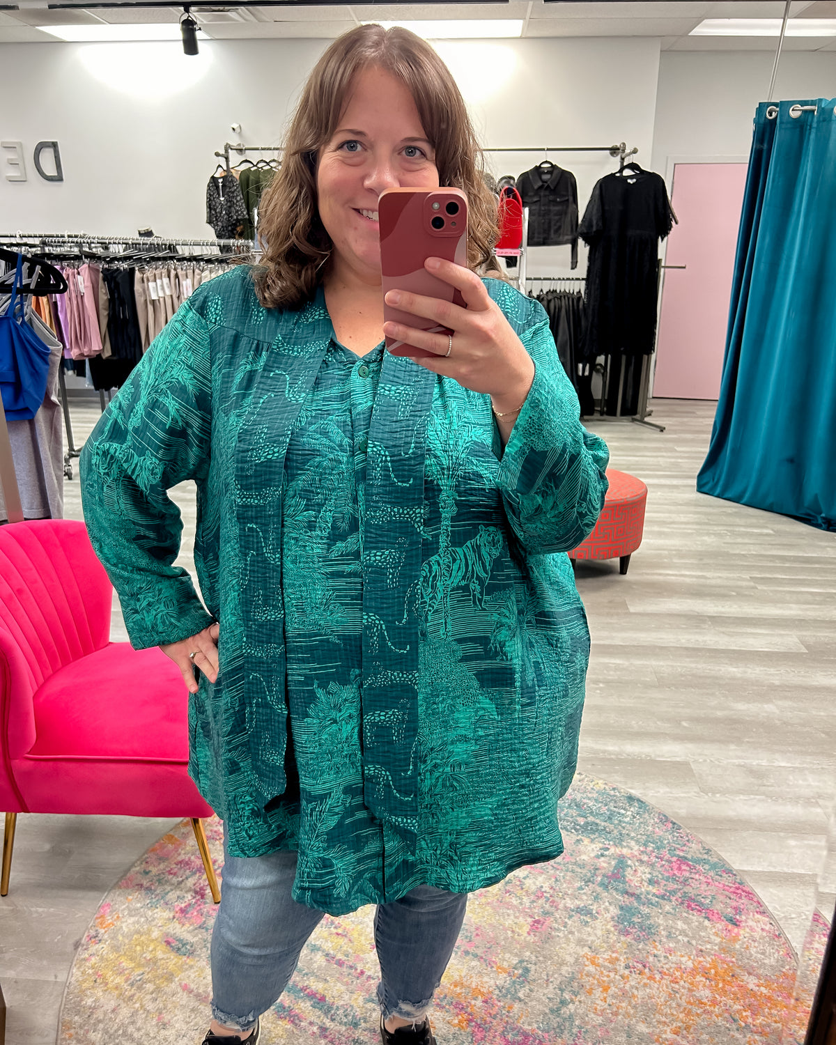 Green Jungle Tie Neck Tunic