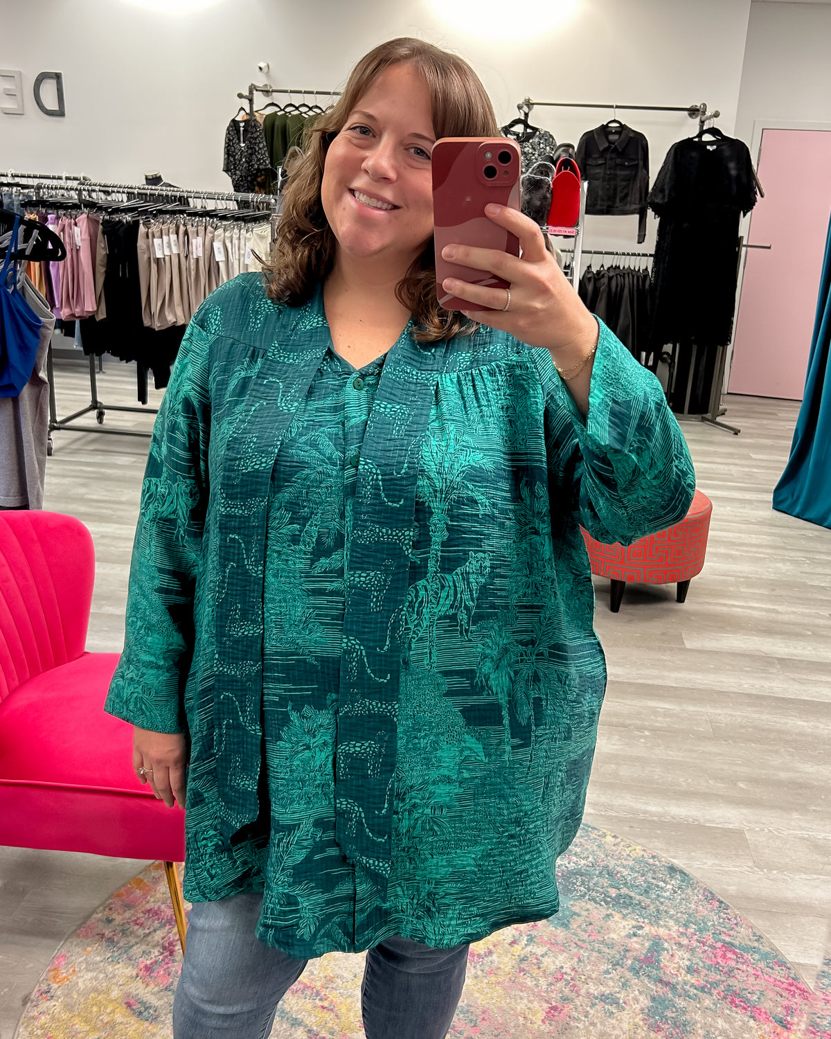 Green Jungle Tie Neck Tunic