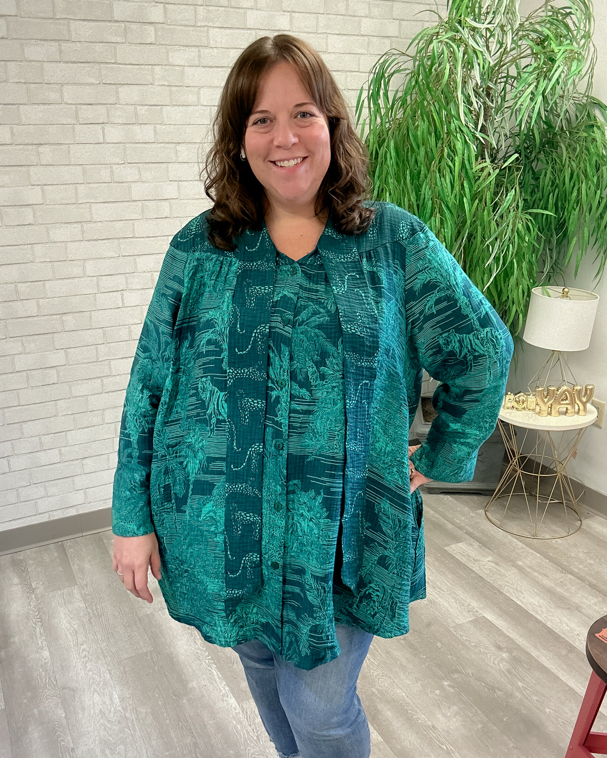 Green Jungle Tie Neck Tunic