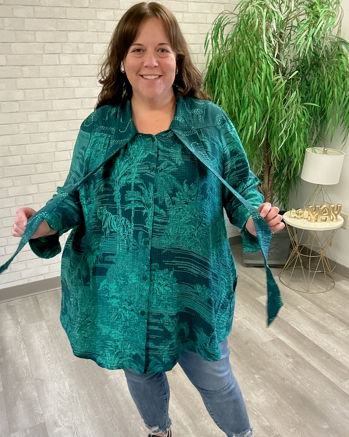 Green Jungle Tie Neck Tunic