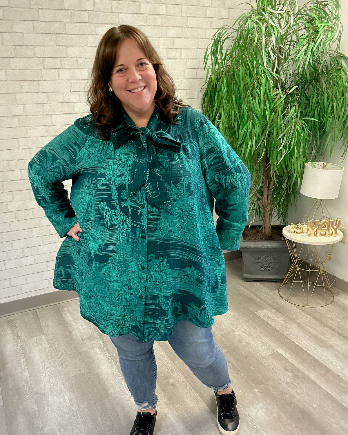 Green Jungle Tie Neck Tunic