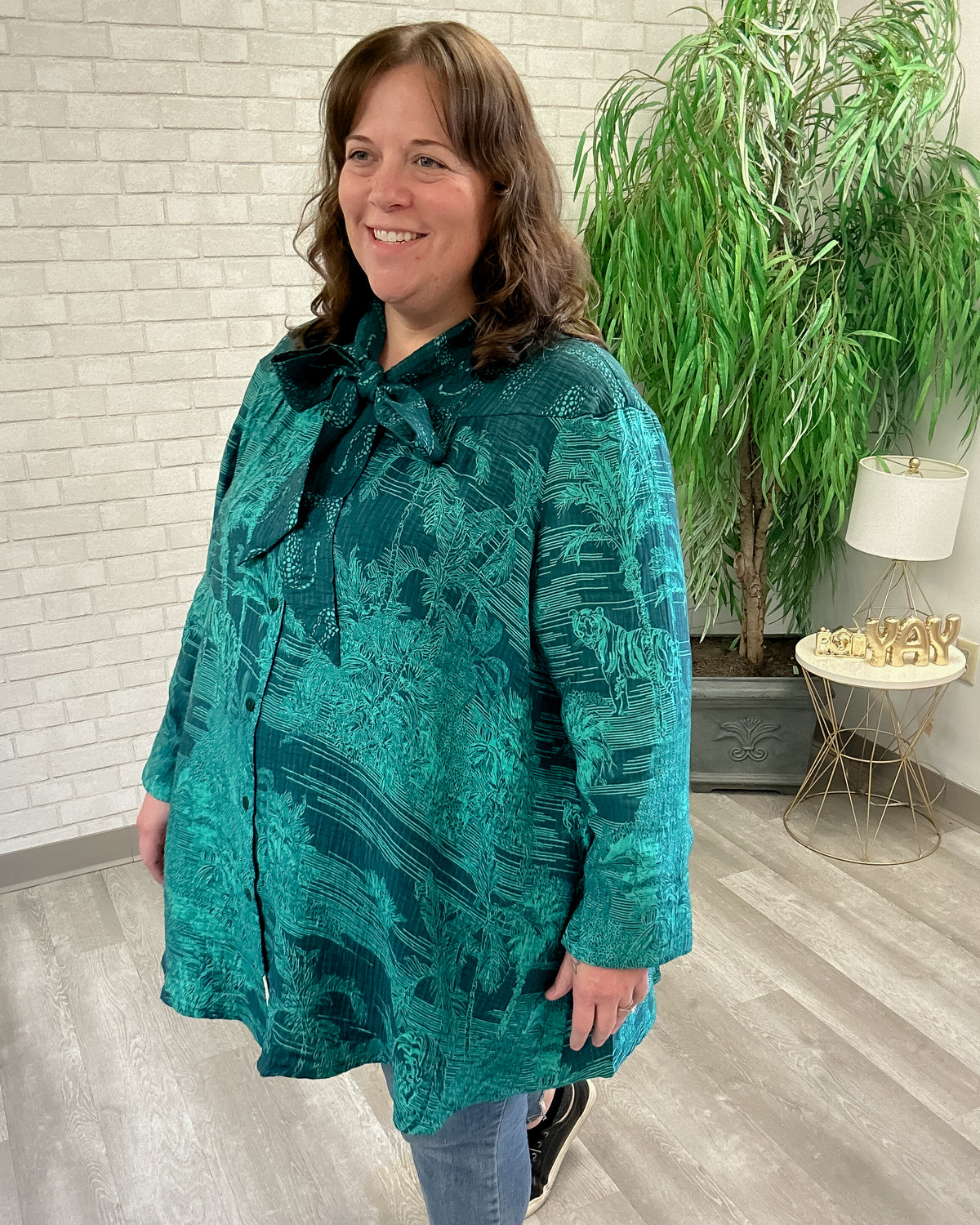 Green Jungle Tie Neck Tunic