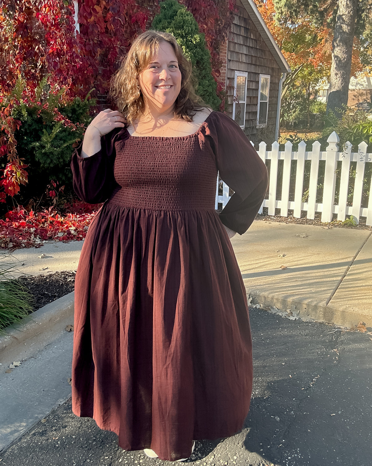 Hailee Smocked Midi Dress | Maroon Plaid