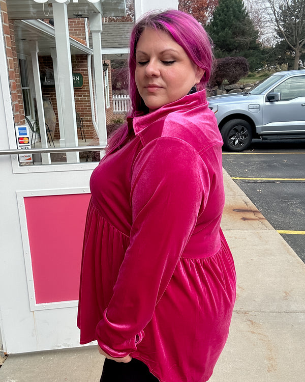 Velvet Button Down Tunic | Raspberry