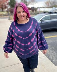 Tie Dye Pullover Sweater | Navy & Fuchsia