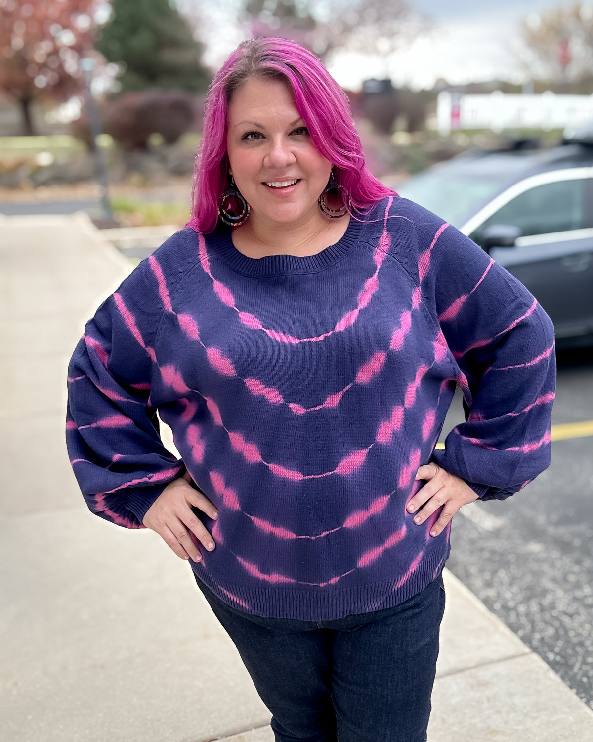 Tie Dye Pullover Sweater | Navy & Fuchsia