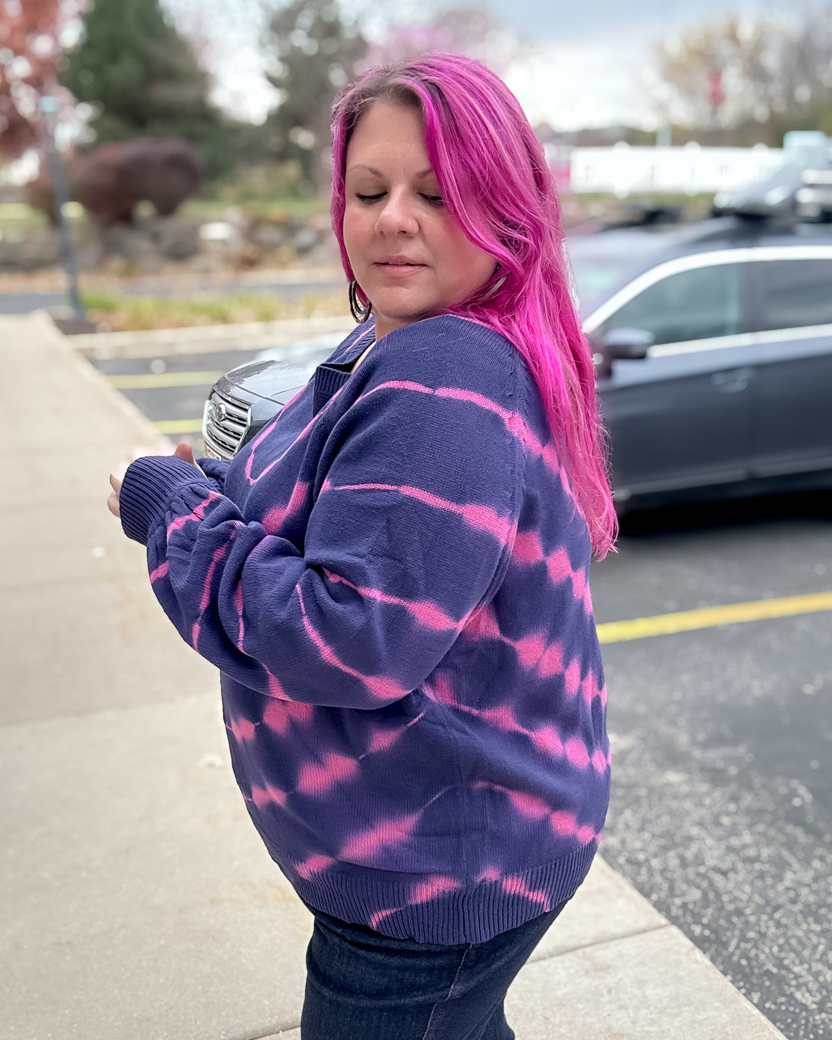 Tie Dye Pullover Sweater | Navy & Fuchsia