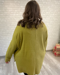 V-Neck Bushed Waffle Tunic | Olive Mustard