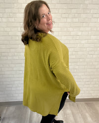 V-Neck Bushed Waffle Tunic | Olive Mustard