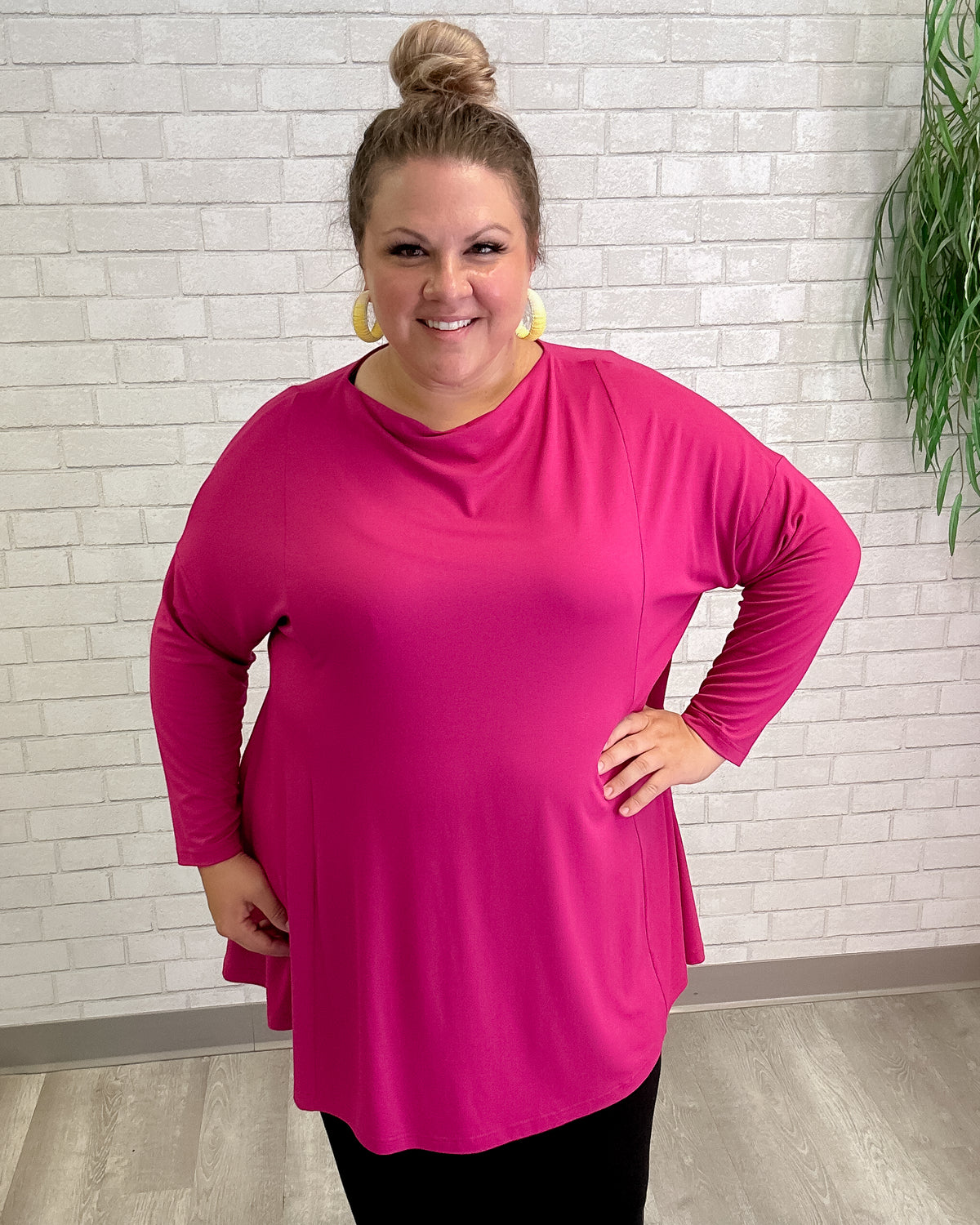 Drape Neck Top in Fuchsia
