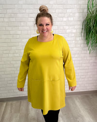 Square Neck Ponte Pocket Tunic in Chartreuse
