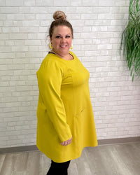 Square Neck Ponte Pocket Tunic in Chartreuse