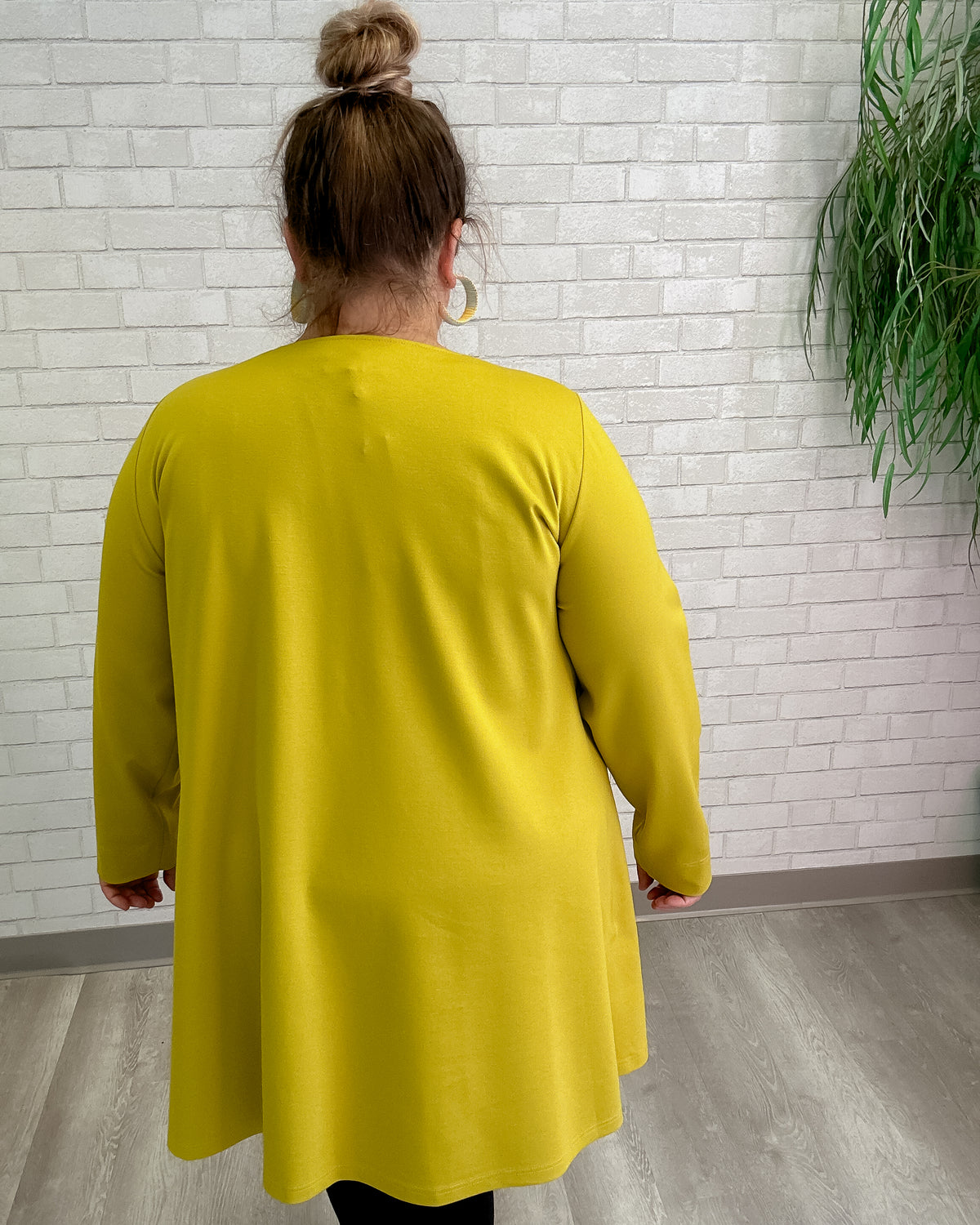 Square Neck Ponte Pocket Tunic in Chartreuse