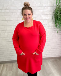 Square Neck Ponte Pocket Tunic in Red