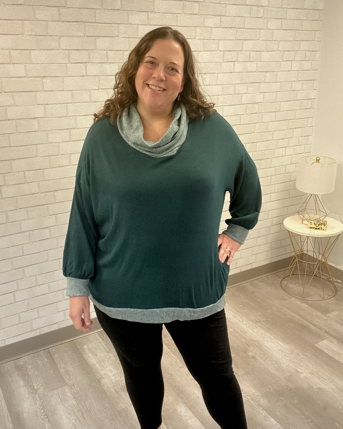 Color Block Cowl Neck Top | Teal