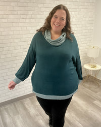 Color Block Cowl Neck Top | Teal