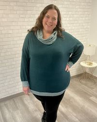 Color Block Cowl Neck Top | Teal