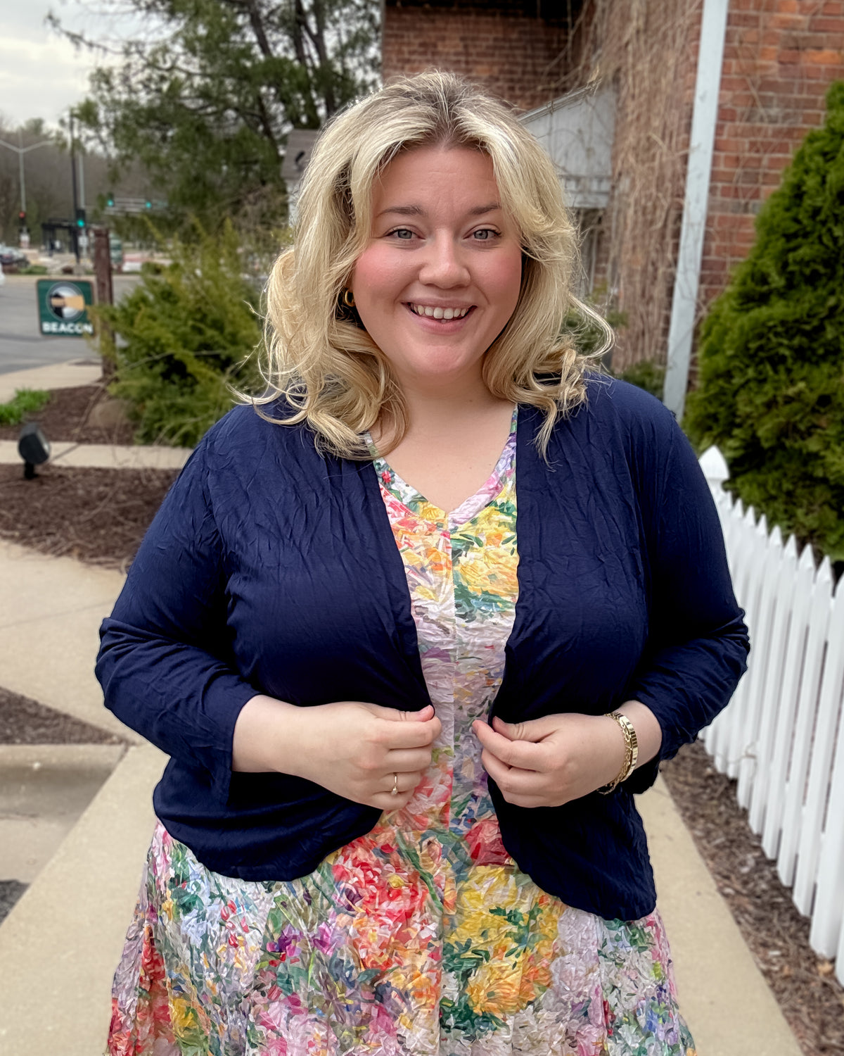 Crinkle Short Cardigan | Navy