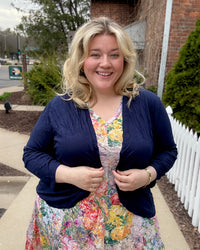 Crinkle Short Cardigan | Navy