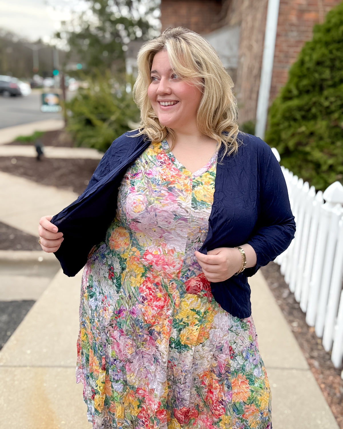 Crinkle Short Cardigan | Navy