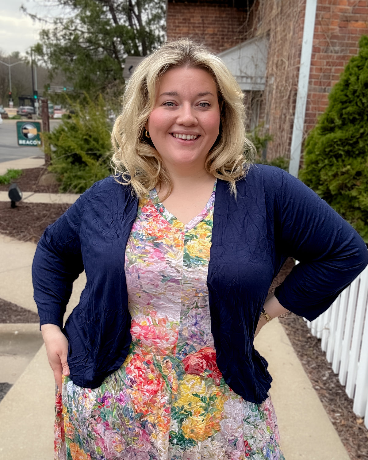 Crinkle Short Cardigan | Navy