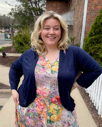 Crinkle Short Cardigan | Navy