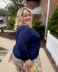 Crinkle Short Cardigan | Navy