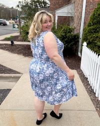 Crinkle Tank Seam Dress | Blue Floral