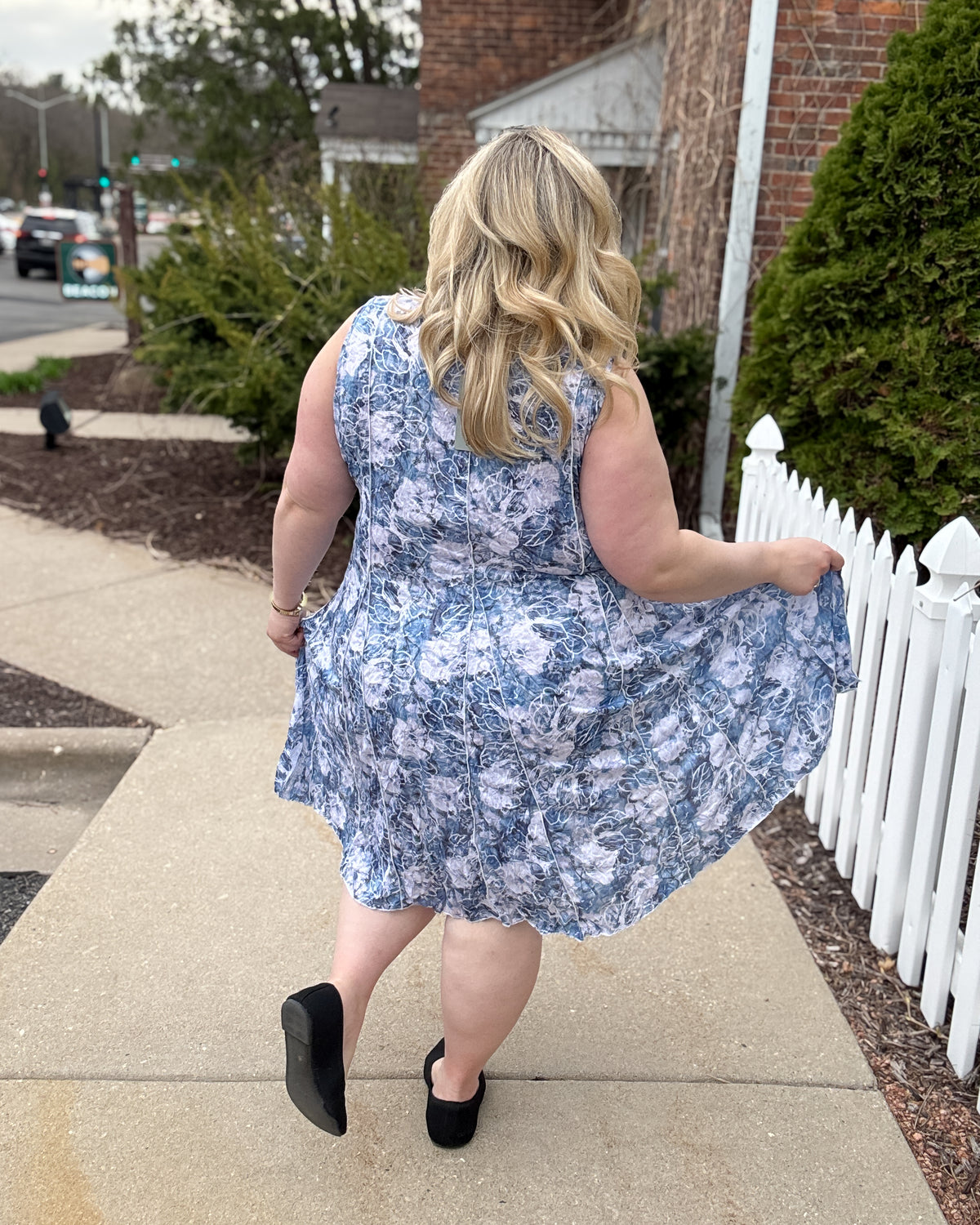 Crinkle Tank Seam Dress | Blue Floral