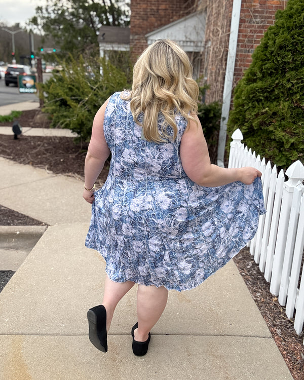 Crinkle Tank Seam Dress | Blue Floral