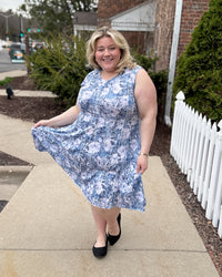 Crinkle Tank Seam Dress | Blue Floral