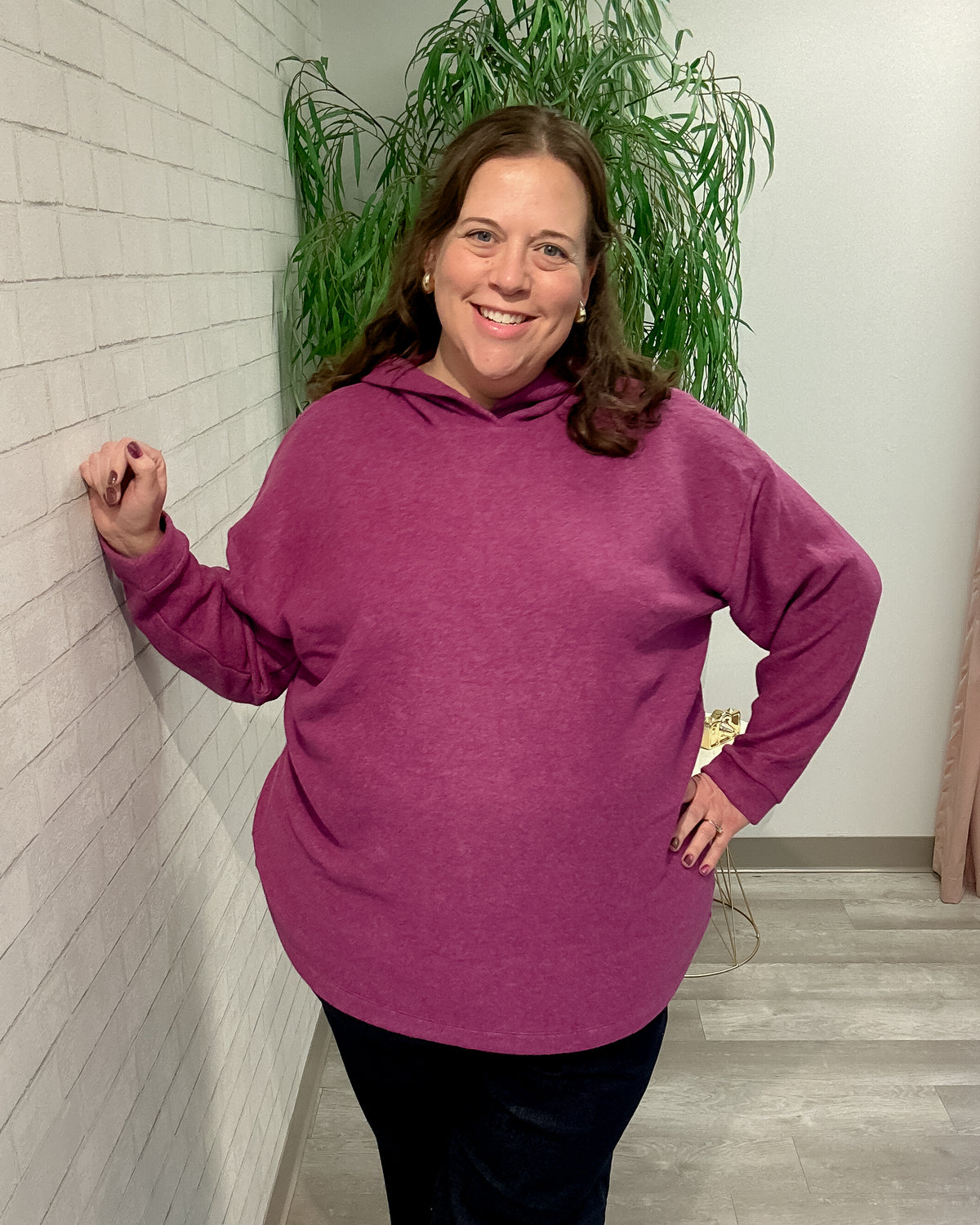 Hooded Brushed Mélange Sweater | Plum