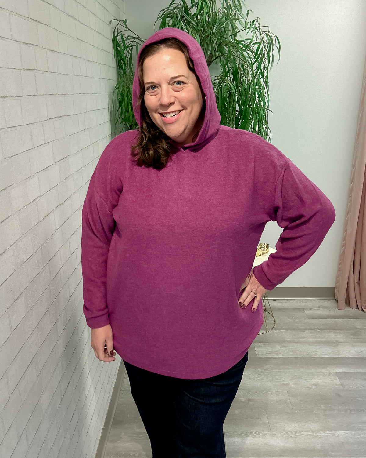 Hooded Brushed Mélange Sweater | Plum