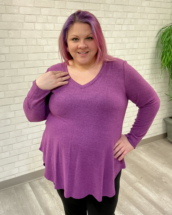 Soft Brushed V-Neck Tunic | Magenta