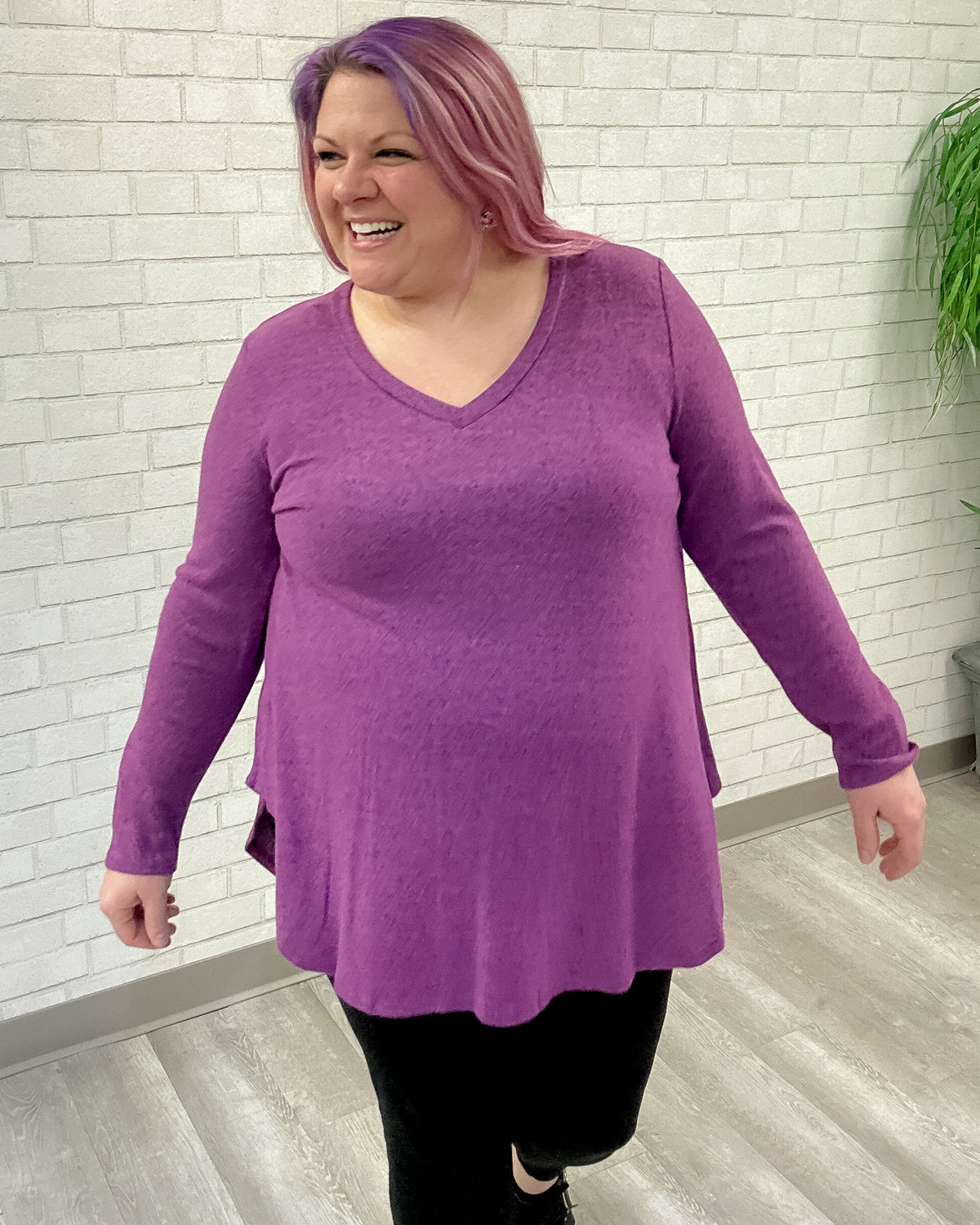 Soft Brushed V-Neck Tunic | Magenta