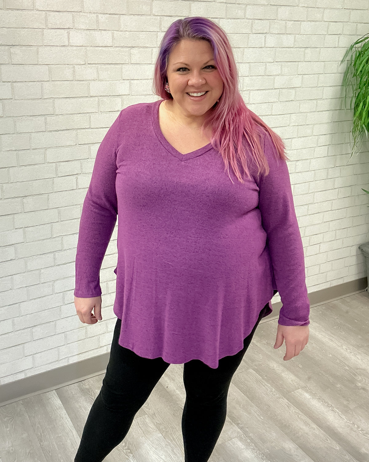 Soft Brushed V-Neck Tunic | Magenta