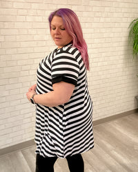 Striped Short Sleeve Back Button Dress | Black & White