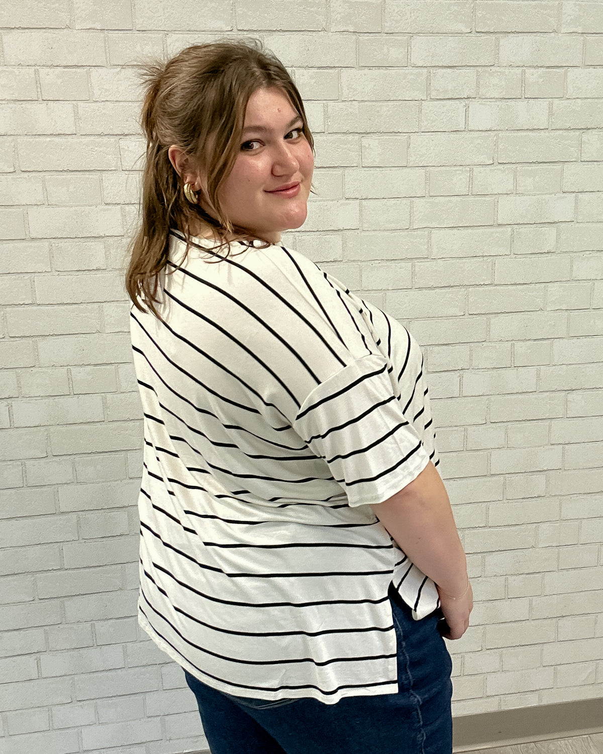 Striped Jersey Boxy Top | Ivory & Black