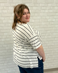 Striped Jersey Boxy Top | Ivory & Black