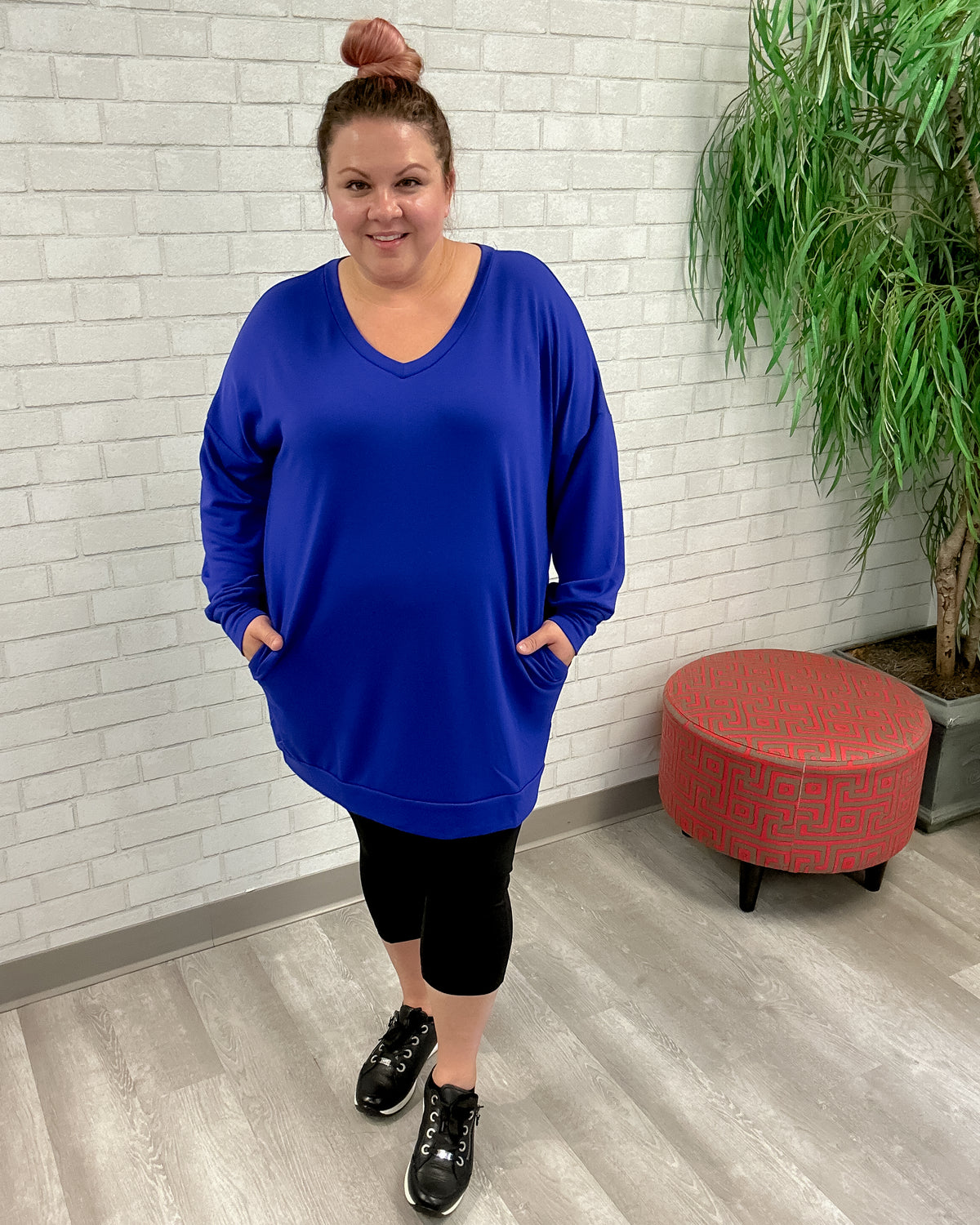 Soft Stretch French Terry Longline Top | Bright Blue