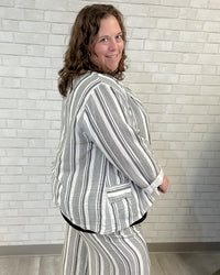 Cotton Striped Jacket | White