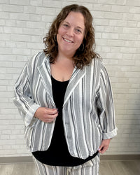 Cotton Striped Jacket | White