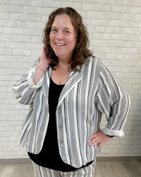 Cotton Striped Jacket | White