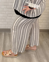 Cotton Striped Crop Pant | White