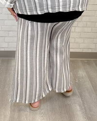 Cotton Striped Crop Pant | White