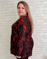 Fleece Unfinished Hem Top with Pockets | Red