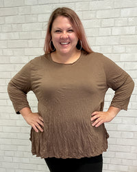 Brown Scoop Neck Crinkle Top