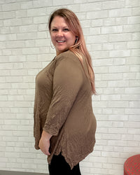 Brown Scoop Neck Crinkle Top