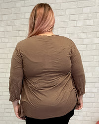 Brown Scoop Neck Crinkle Top