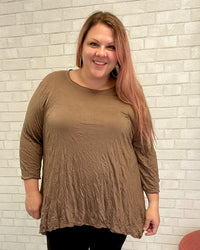 Brown Scoop Neck Crinkle Top